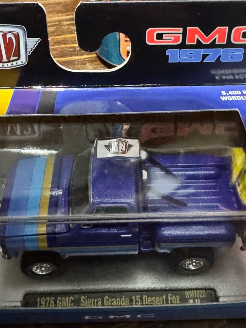 1976 GMC Sierra Grande Die-Cast Truck Toy - Purple with Blue & Yellow Stripes
